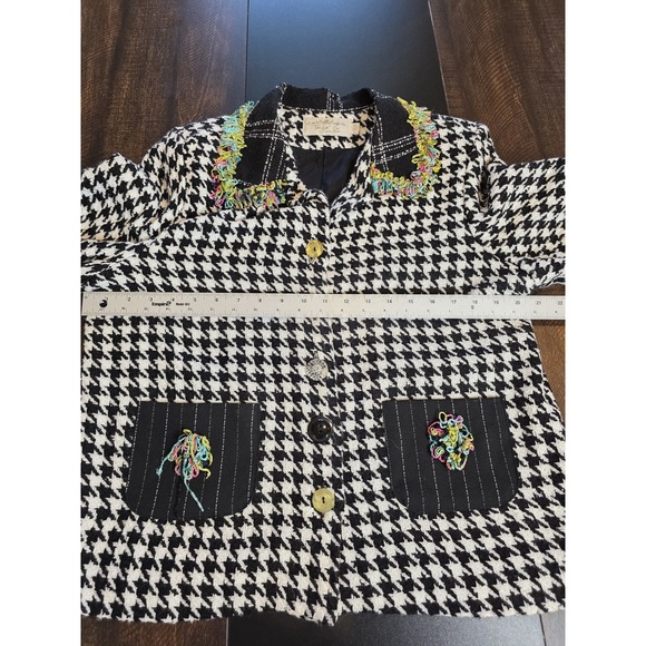 Taylor G Dallas Houndstooth Colorful Tweed Jacket Black White Coat Blazer Large - Picture 12 of 12